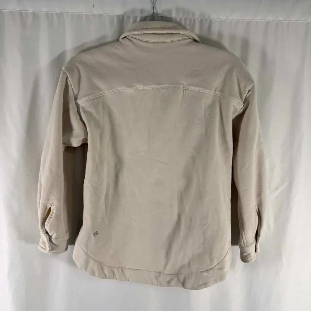 Athleta Girl Jacket Girls M 8-10 White Snap Front Pocket Fleece Lined Cotton Bl